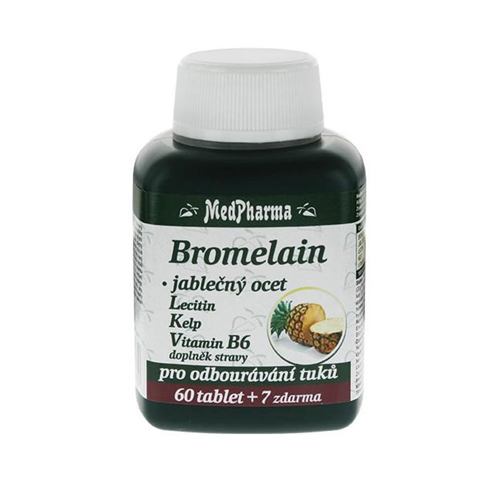 MedPharma Bromelain 300 mg + jabl. ocet + lecitin + kelp + B6 Bílá 67 Tablet