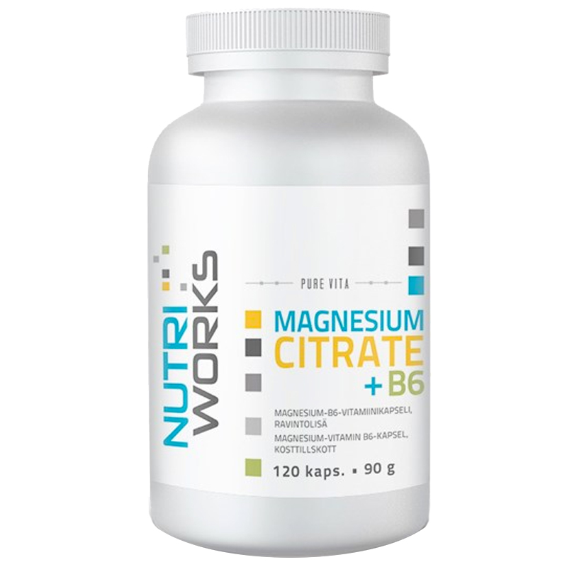 NutriWorks Magnesium Citrate + B6 Bez příchutě 120 Kapslí