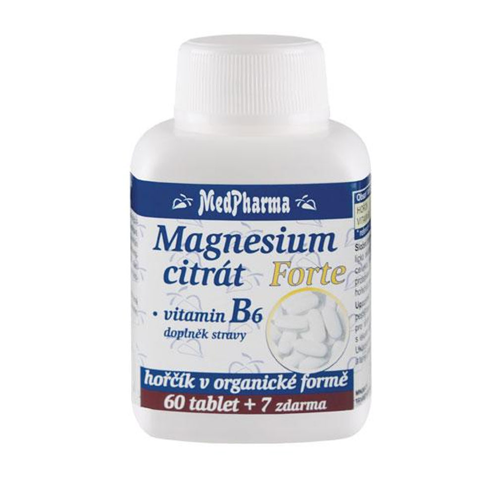 MedPharma Magnesium citrát Forte + vitamin B6 Zelené jablko 67 Tablet