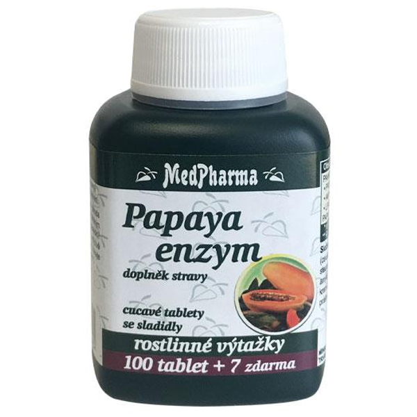 MedPharma Papaya enzym - cucavé pastilky Mandarinka 107 Tablet