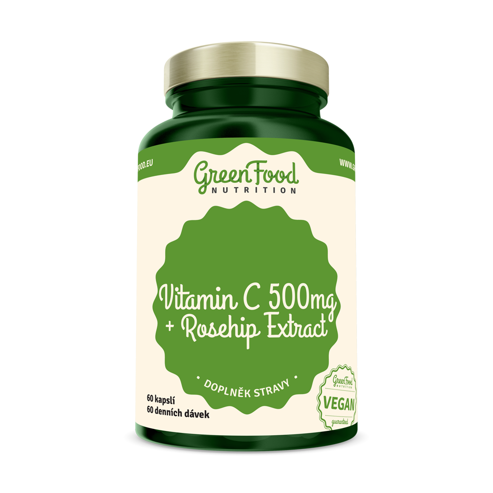 GreenFood Nutrition Vitamin C 500 + Extrakt ze šípků  60 Kapslí