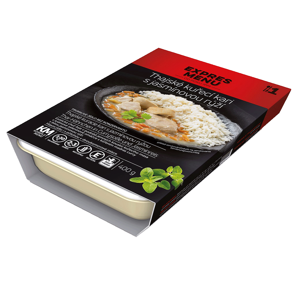 Expres menu Thajské kuřecí kari s jasmínovou rýží  380 Gramů