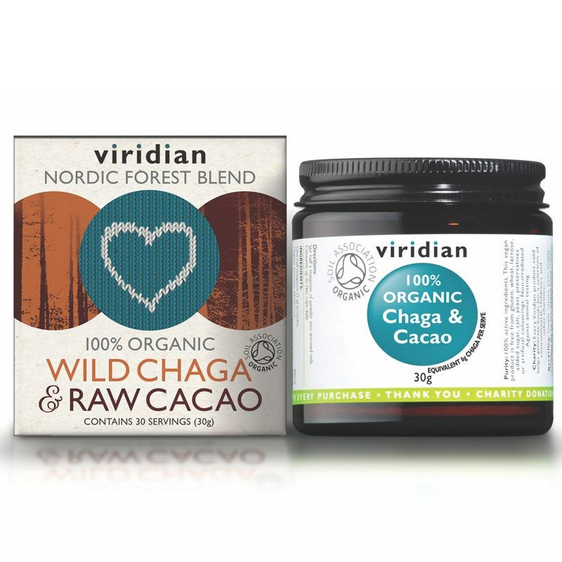 Viridian Wild Chaga & Raw Cacao Bez příchutě 30 Gramů