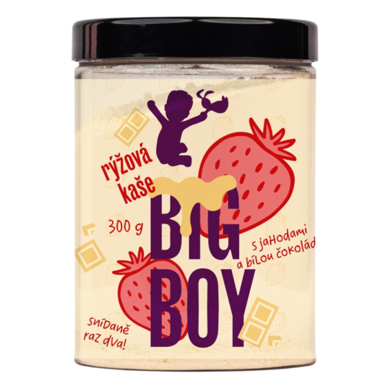 Big Boy Rice porridge with strawberries and white chocolate
