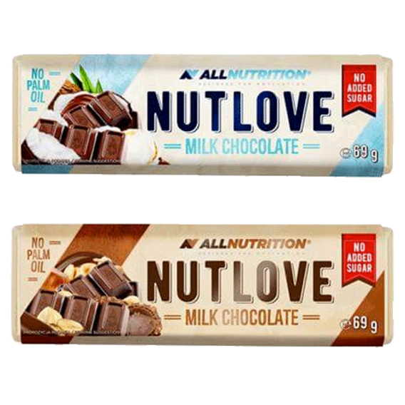 Allnutrition Nutlove milk chocolate bar 69g - mléčná čokoláda, lískové oříšky