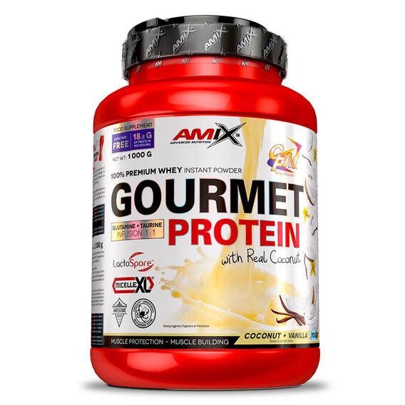 Amix Gourmet Protein 1000g - bílá čokoláda, jahoda