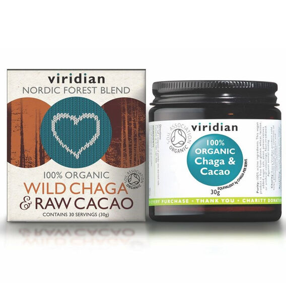 Viridian Wild Chaga & Raw Cacao 30 g bez příchutě