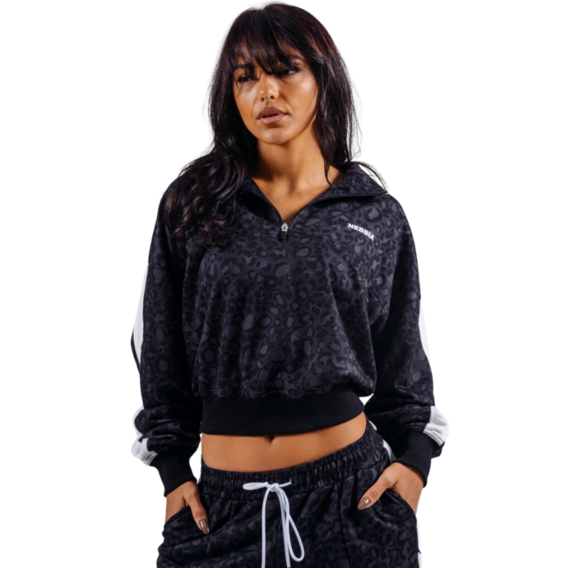 Nebbia Half-zip mikina s leopardím vzorem PRIMAL 866 čierna - L – L