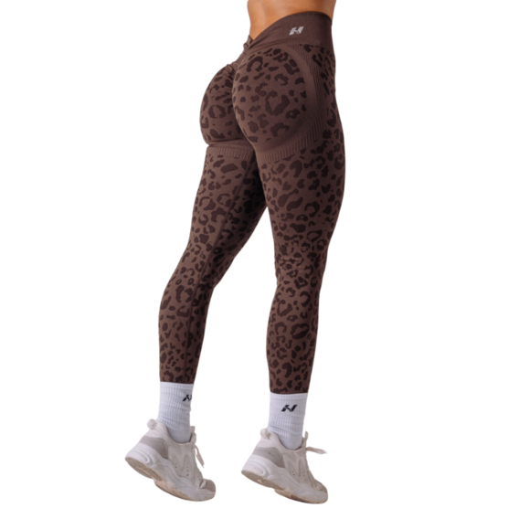 Nebbia Kompresní push-up legíny s leopardím vzorem PRIMAL 849 tmavě hnedé - L – L