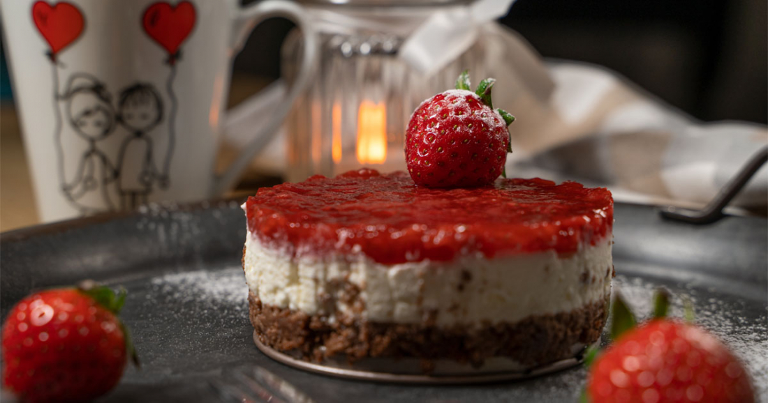 Valentýnský jahodový cheesecake