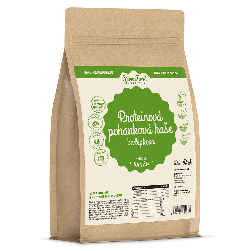 GreenFood Nutrition Proteinová pohanková bezlepková kaše Vanilka 500 Gramů